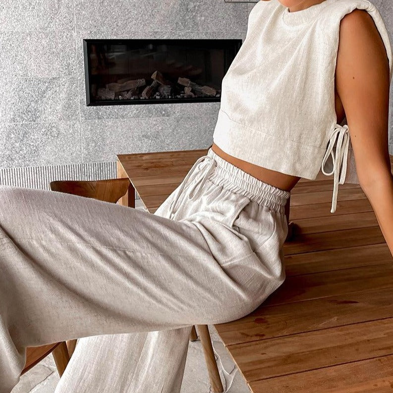 Belle Linen Pant/Crop Top Set