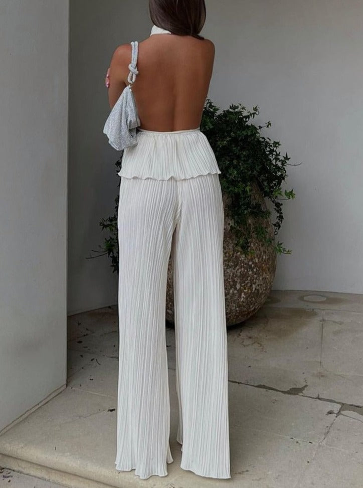 Belle White Pleated Set